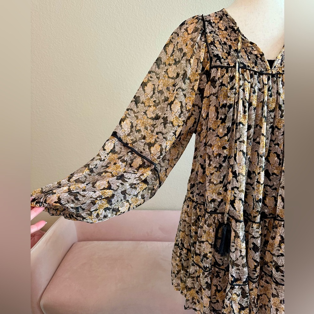 Free People Floral Mini Dress in Tan and Black - Picture 4 of 16